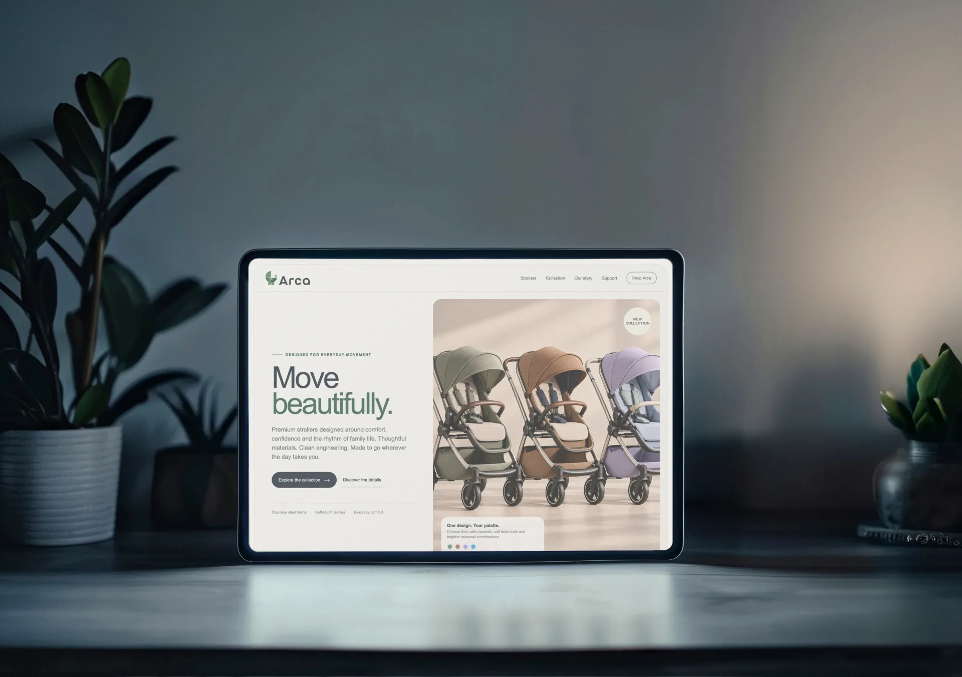 Arca website presented on a tablet