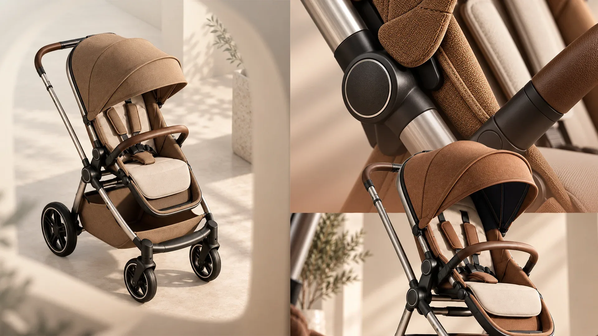 Arca stroller and product detail collage