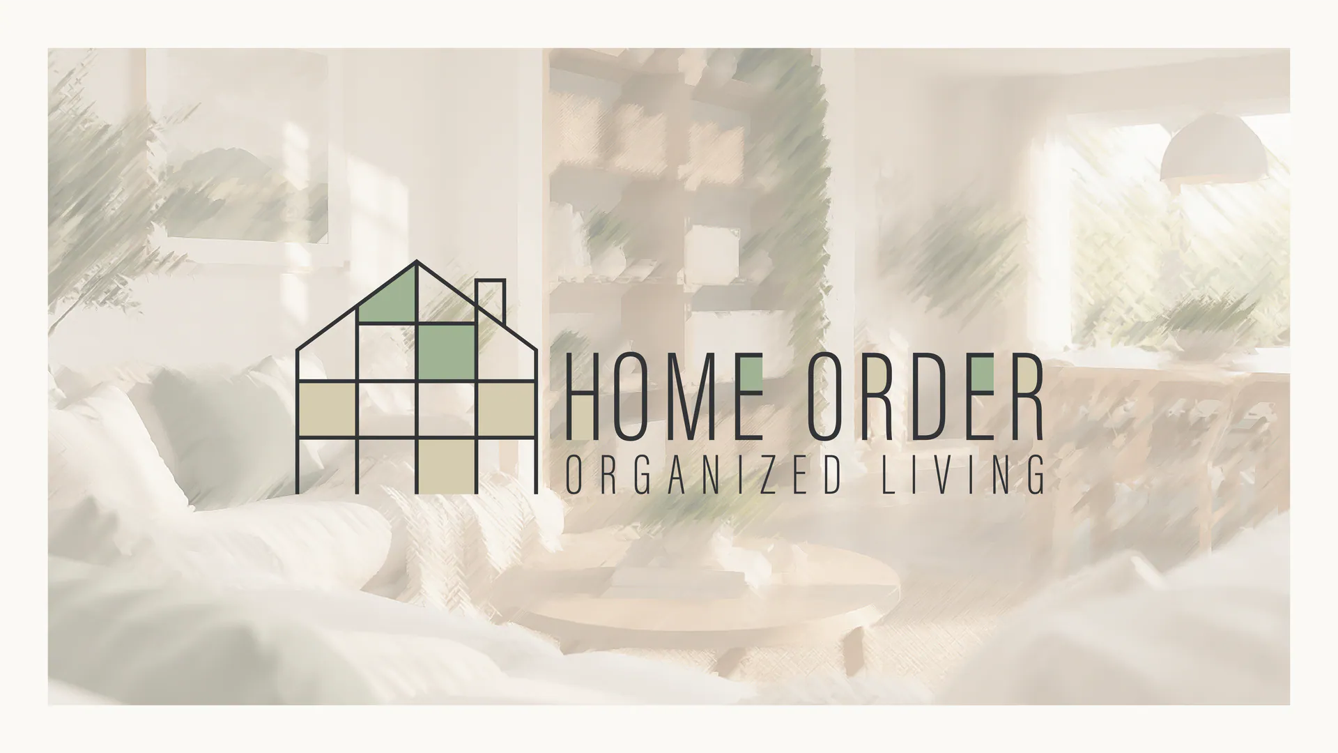Home Order logo over an organized living room