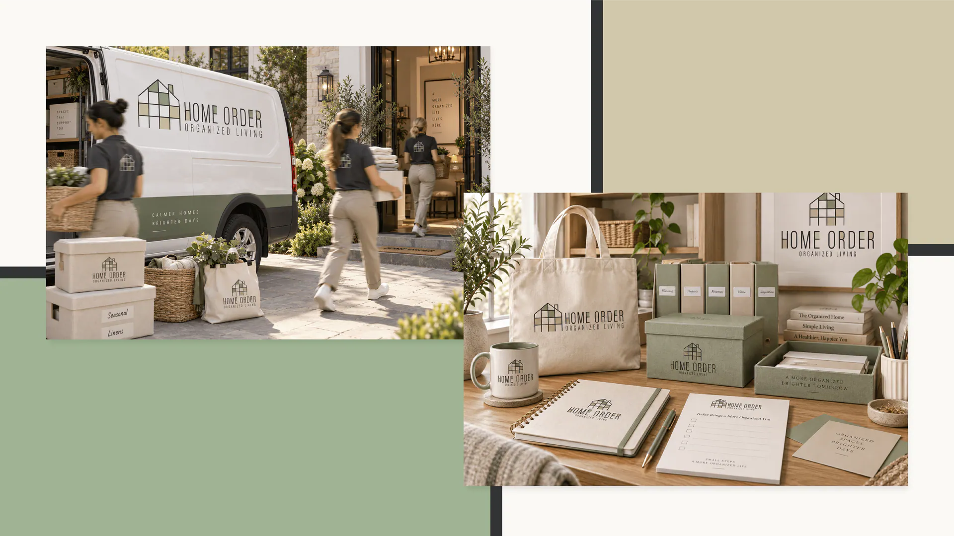 Home Order identity applied to a van and stationery