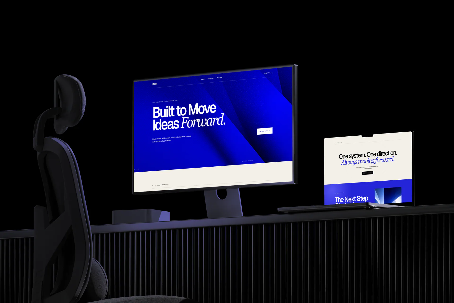 Mexel digital identity presented on desktop and laptop screens