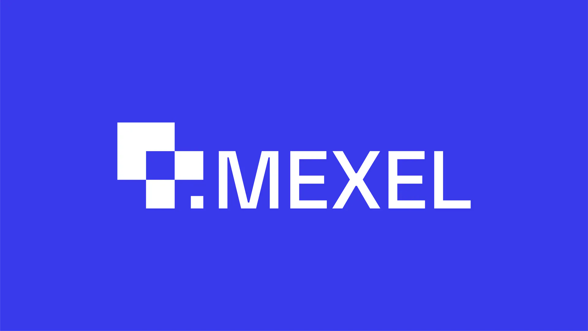 Mexel reversed logo on vivid blue