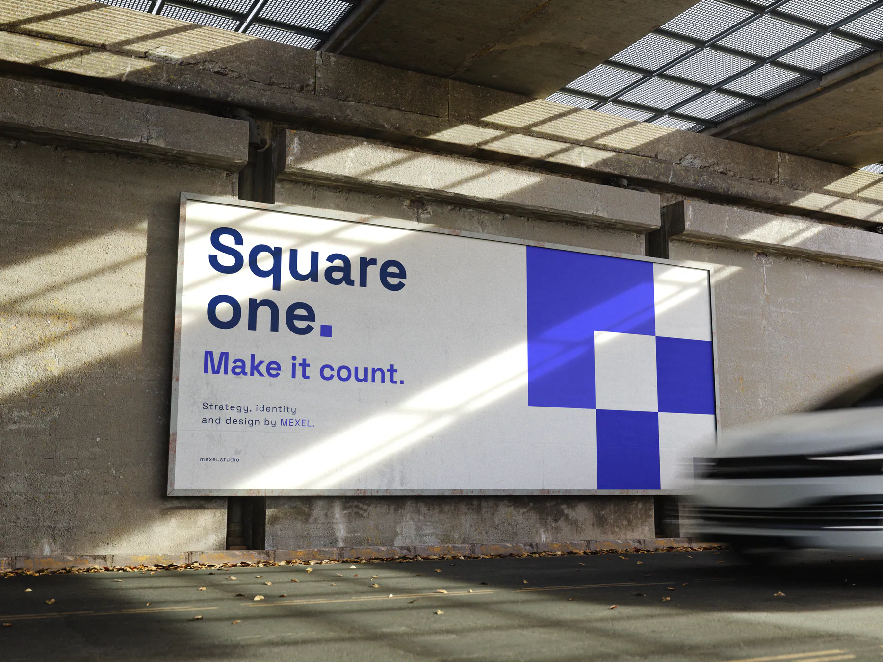 Mexel modular identity on an outdoor billboard