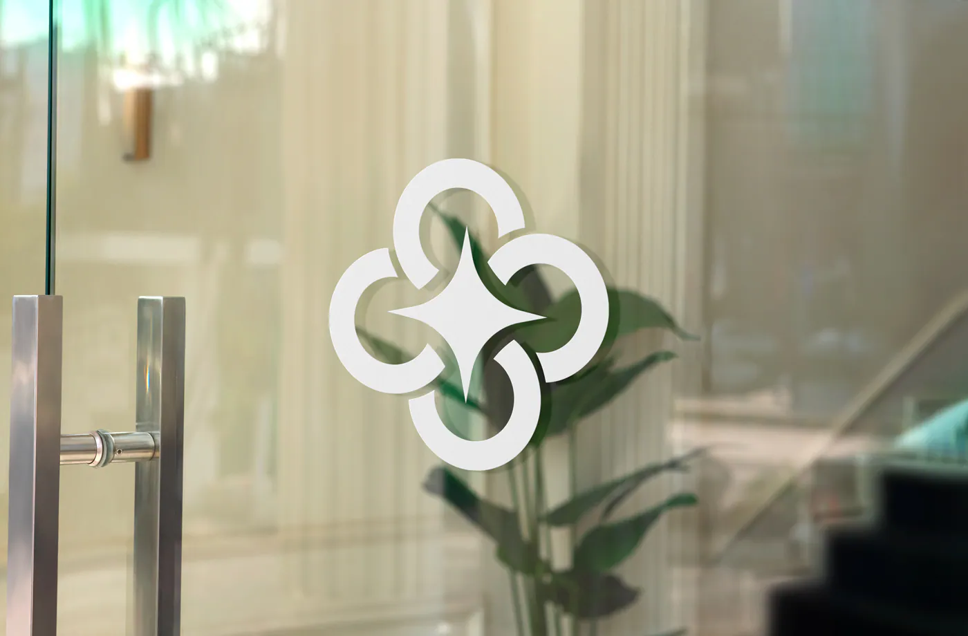 Syntra symbol applied to a glass entrance