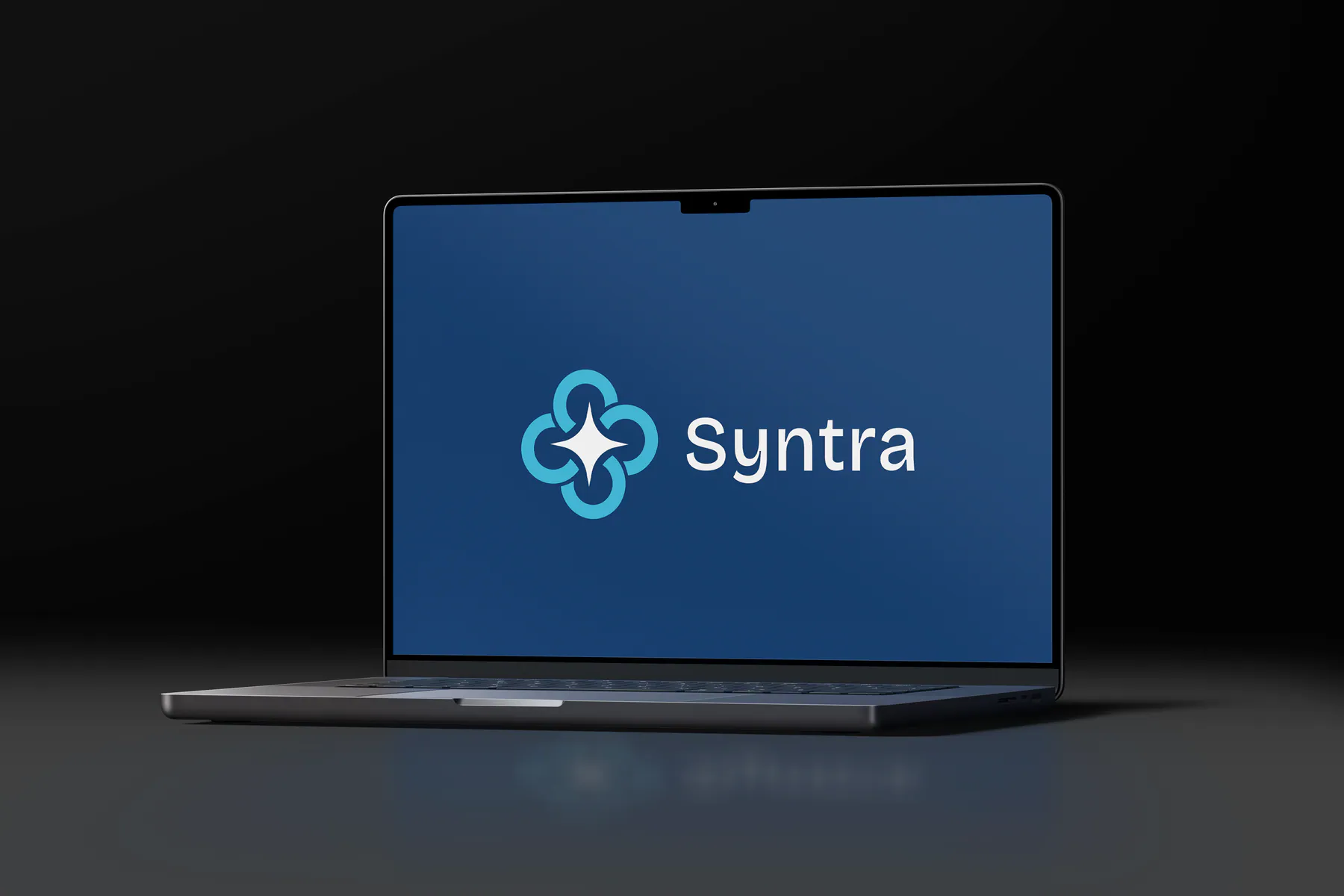 Syntra identity displayed on a laptop