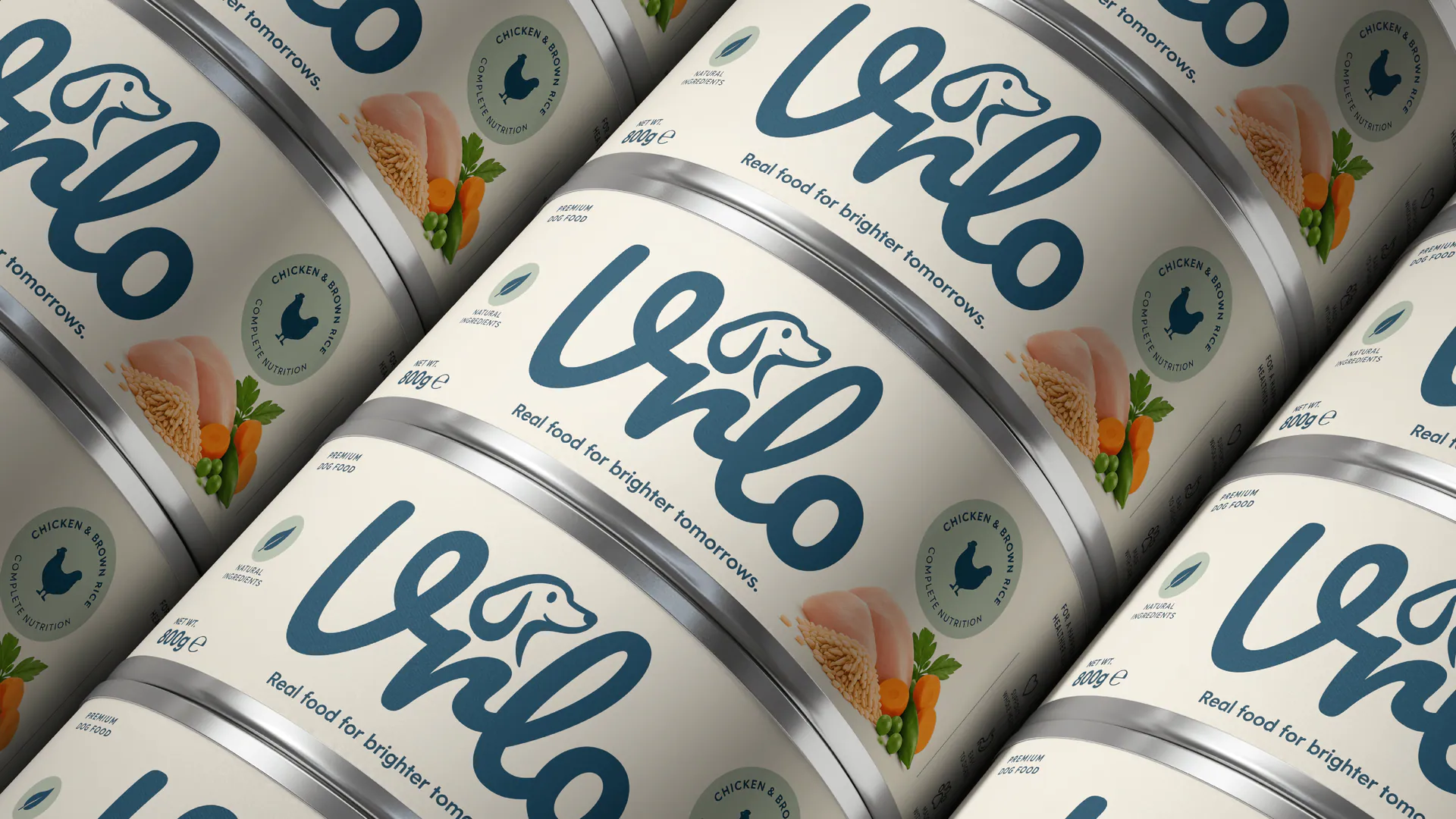 Vrlo dog-food packaging system applied to product tins