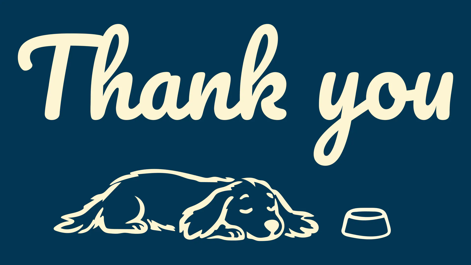 Vrlo thank-you illustration featuring a resting dog and food bowl