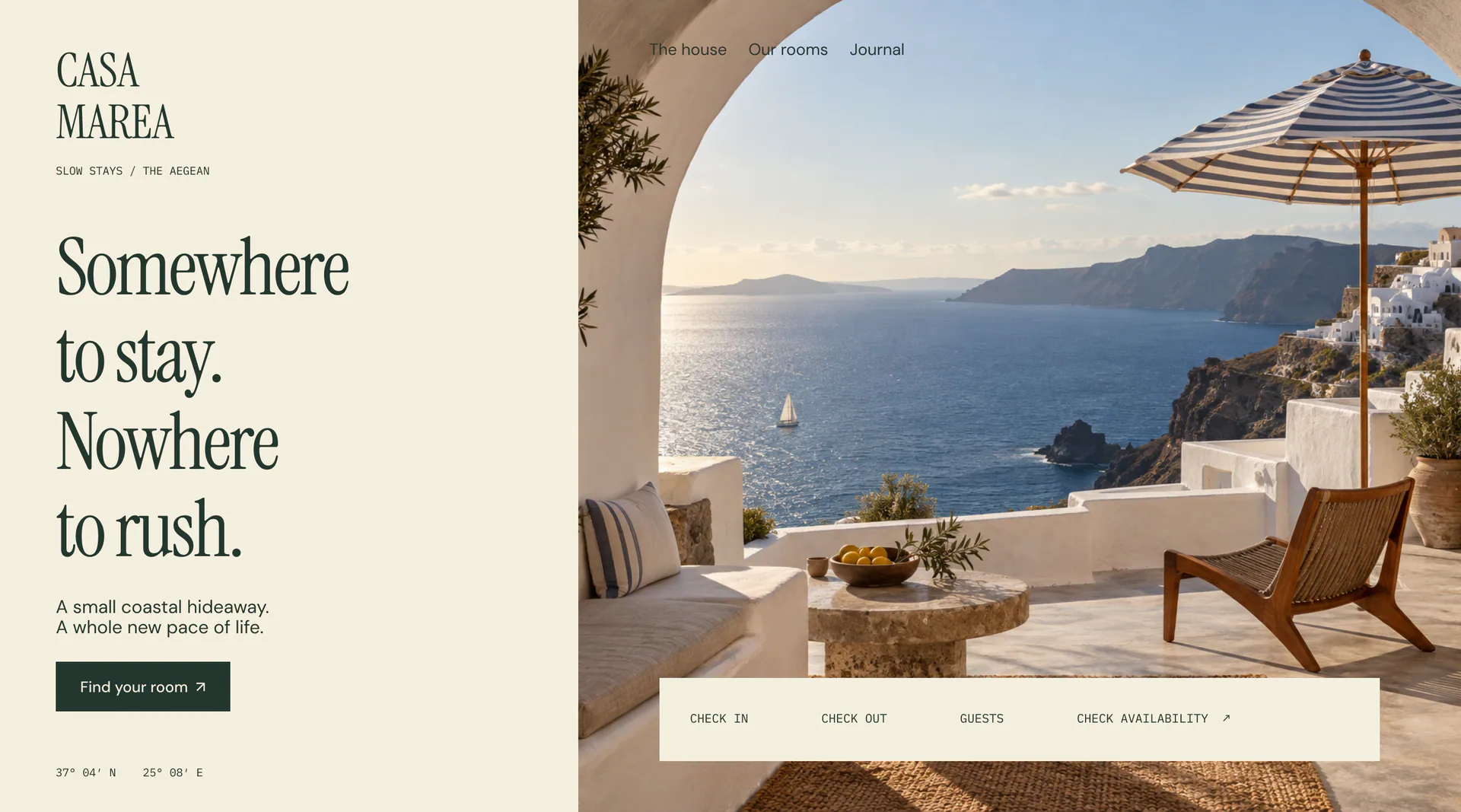 Casa Marea coastal retreat website hero concept