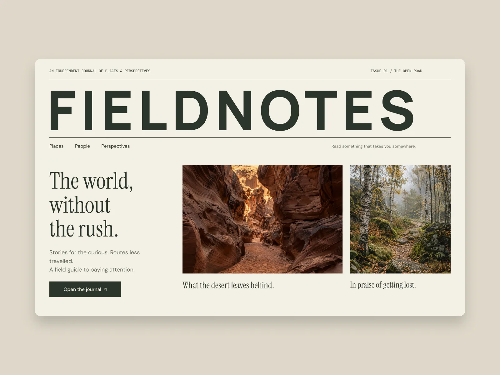 Field Notes website hero concept designed by Fitim Beqaj
