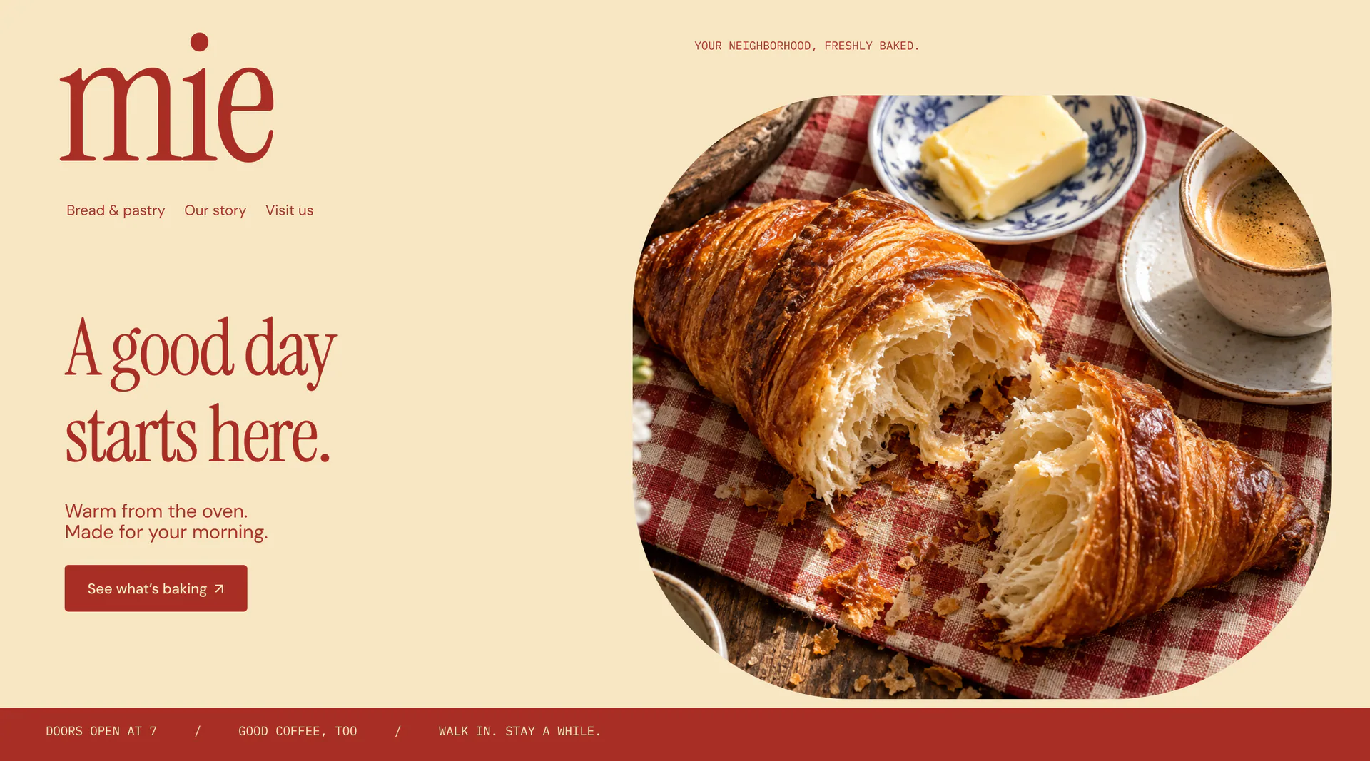 Mie neighborhood bakery website hero concept