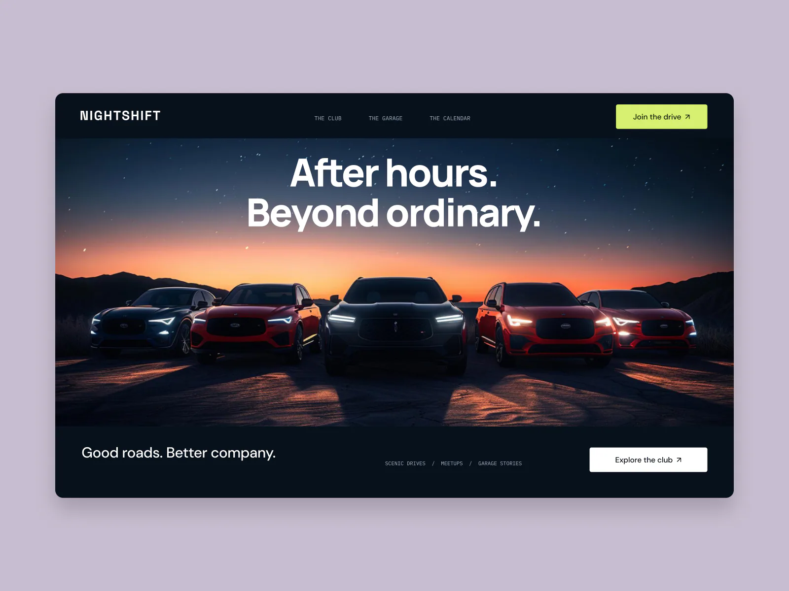 Nightshift website hero concept designed by Fitim Beqaj