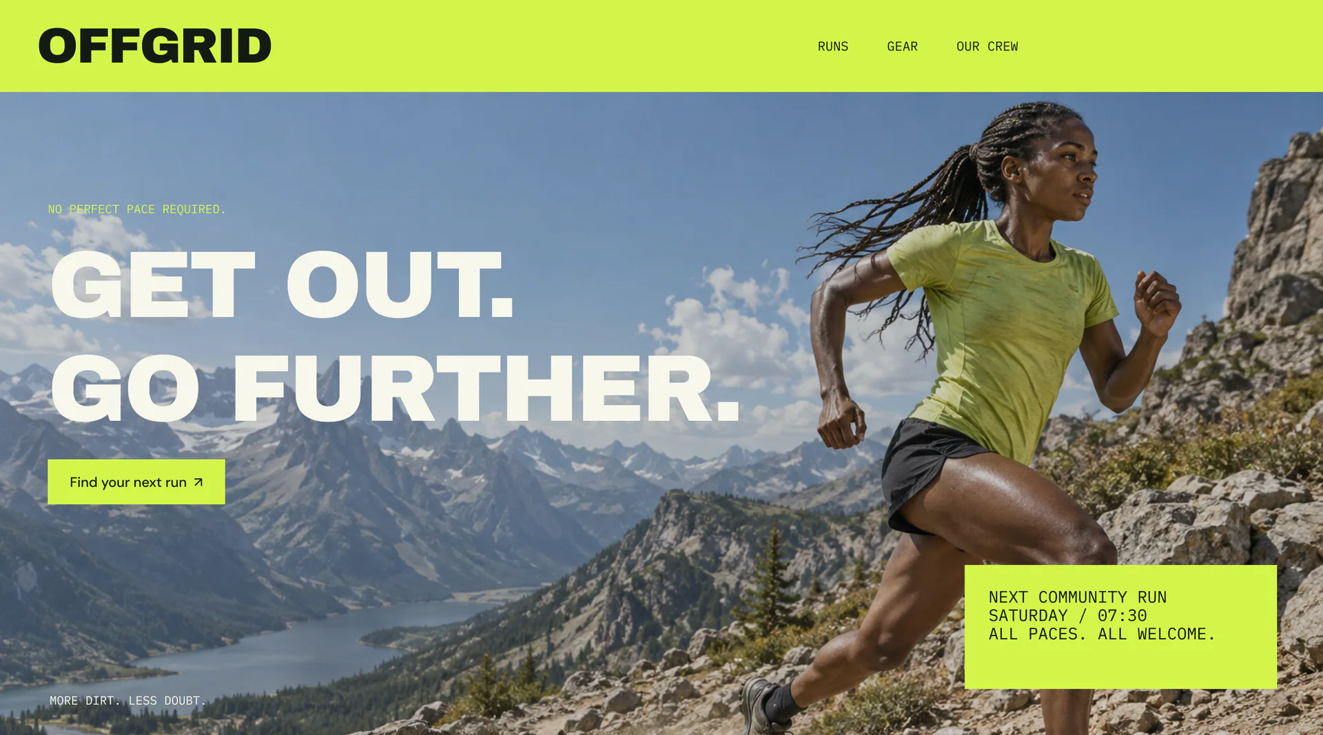 Offgrid trail running website hero concept