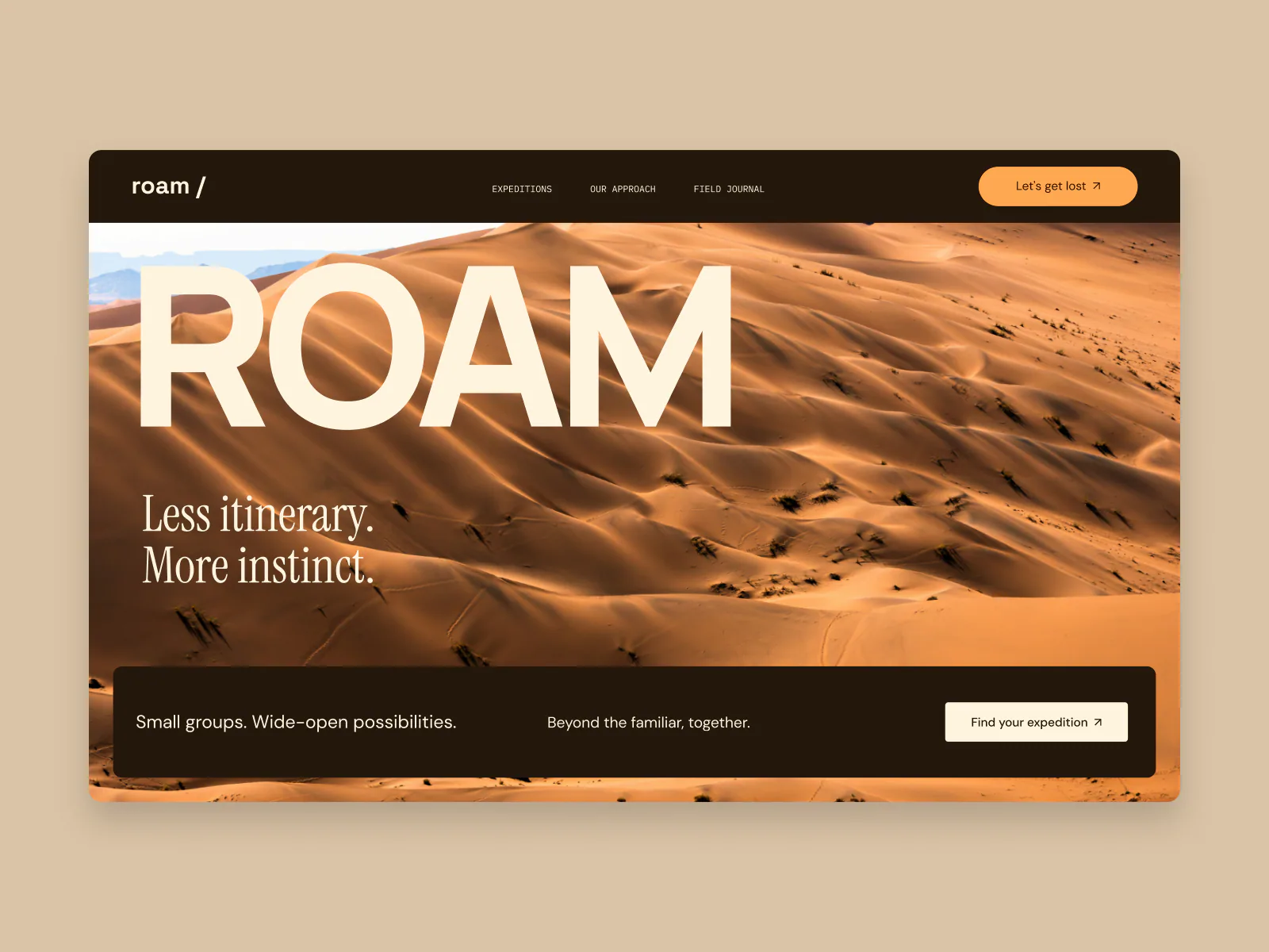 Roam website hero concept designed by Fitim Beqaj