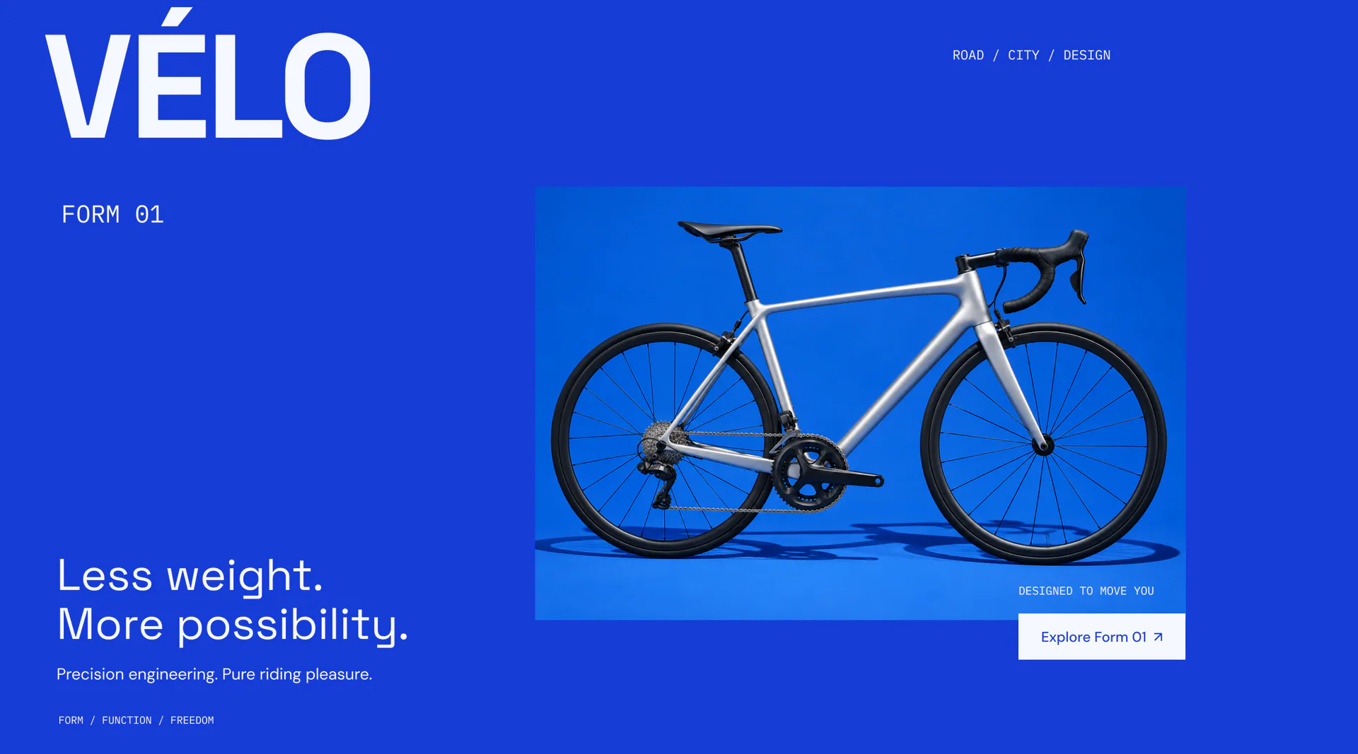 Vélo performance bicycle website hero concept