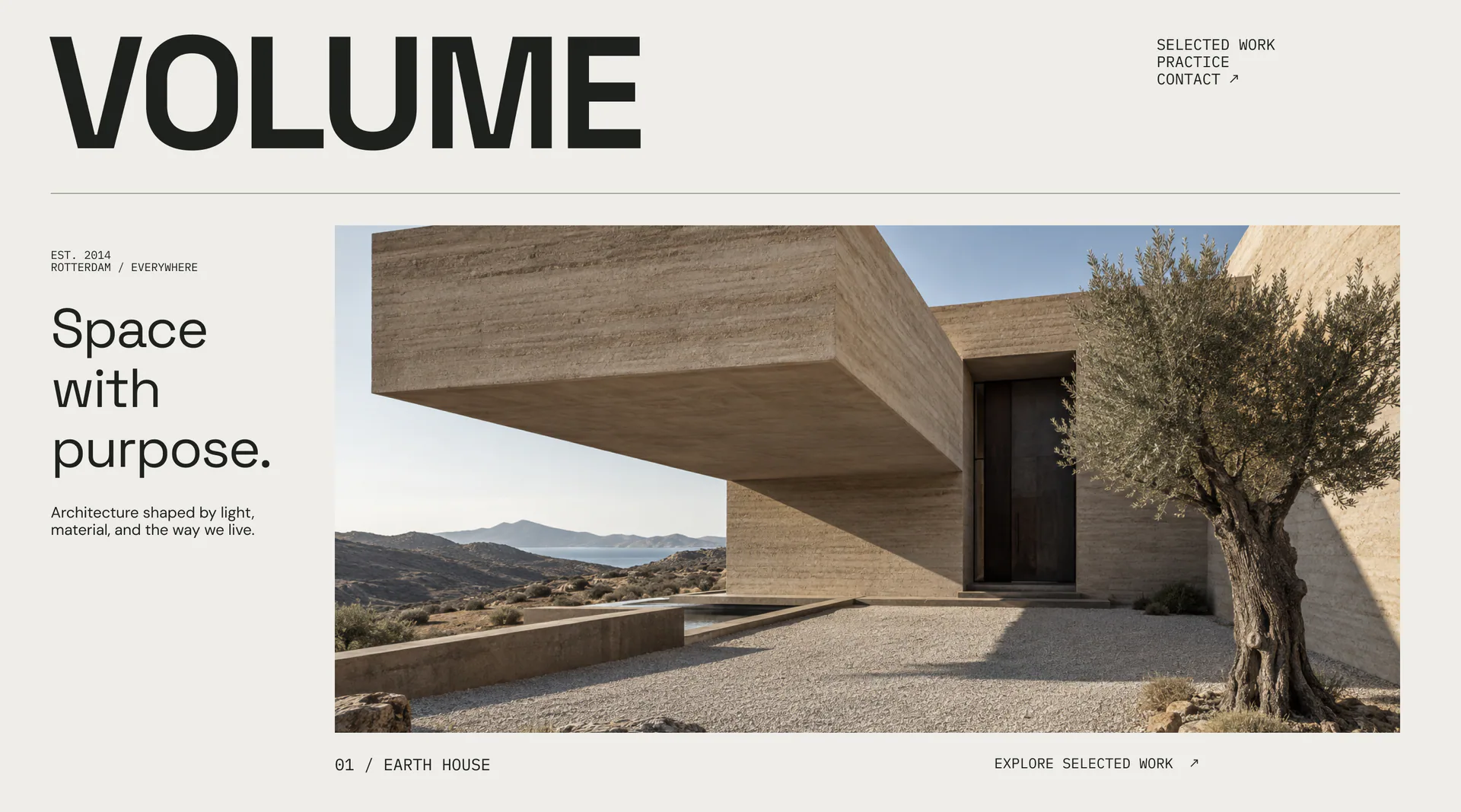 Volume architecture studio website hero concept